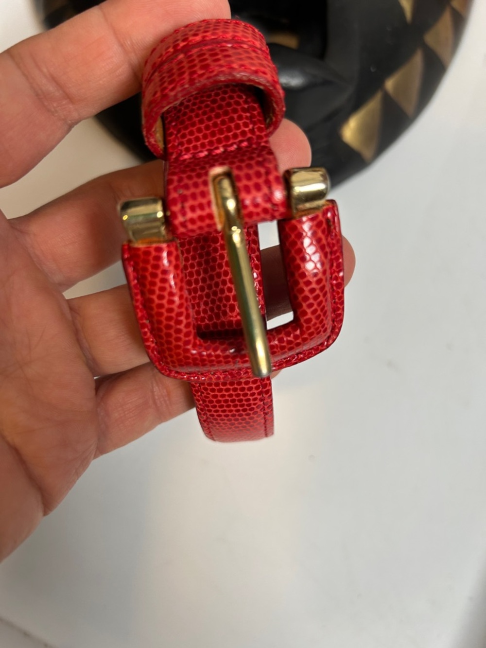 Joan & David Red Leather Belt with Brown Lined size small